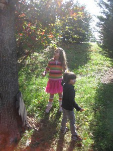 Cone-kids-fall-leaves