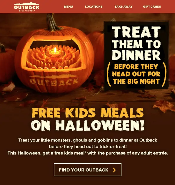 Outback Free Steak! Kids Eat Free at Outback on Halloween