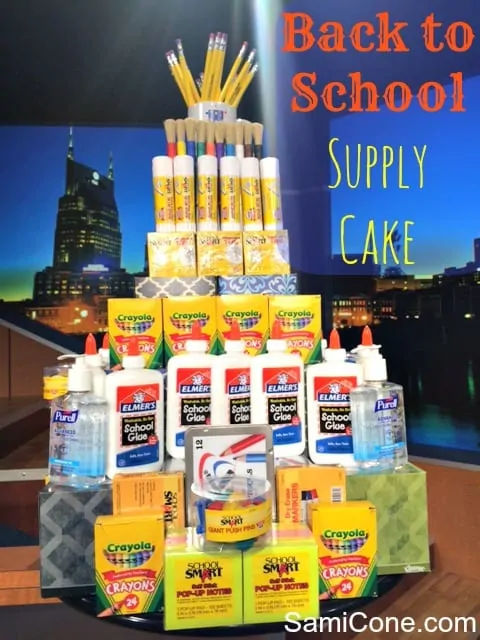 back to school supply cake - stacked tower with school supplies