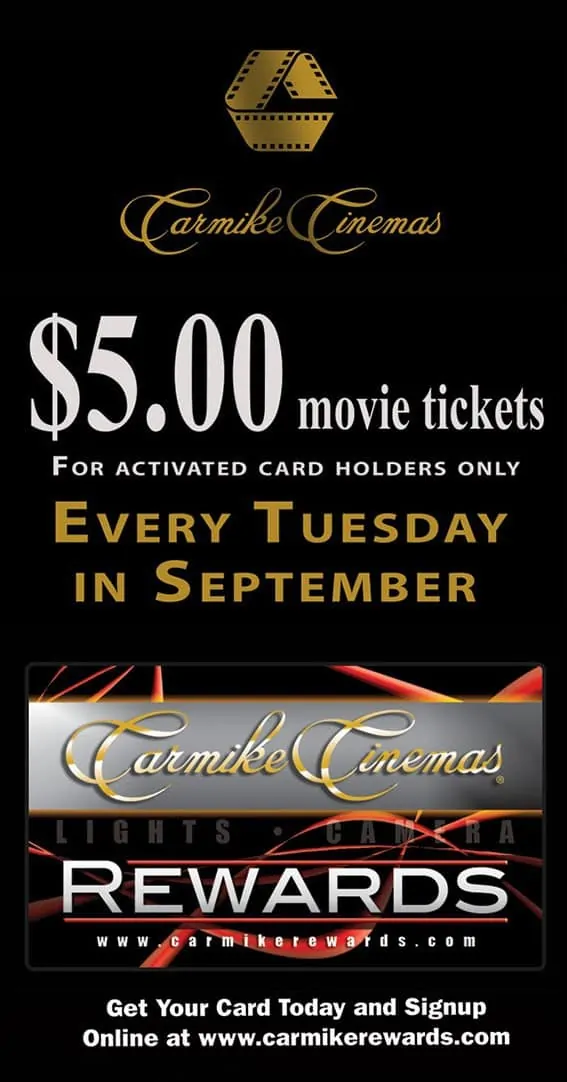 Carmike Cinema $5 Movies September 2014