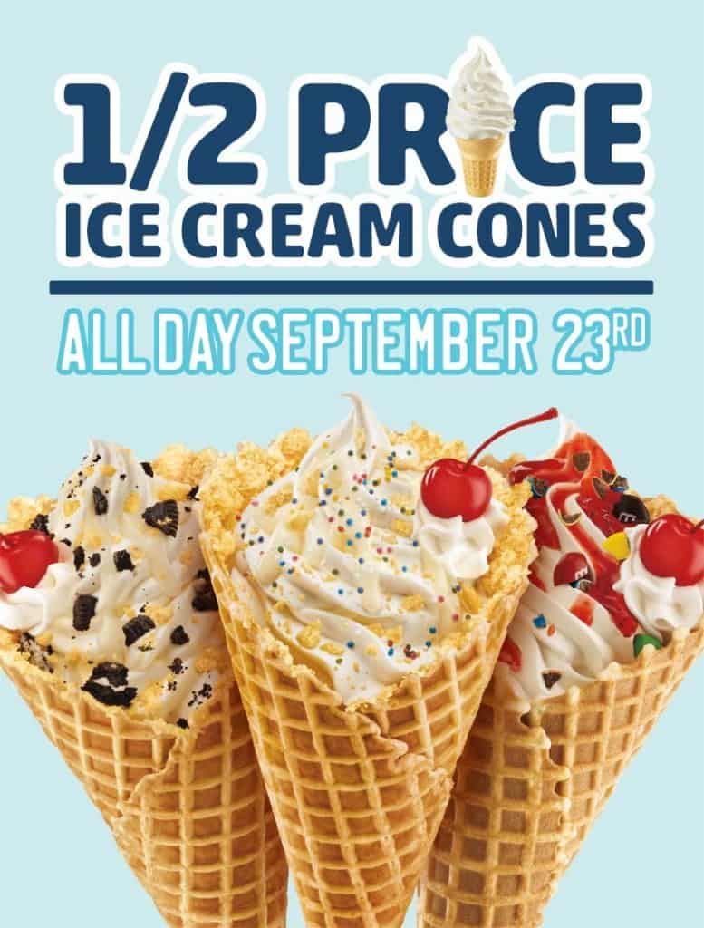 Sonic Half Price Cones All Day September 23
