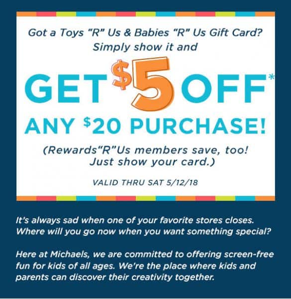 How to Save $5 at Michael’s with a Toys R Us Gift Card