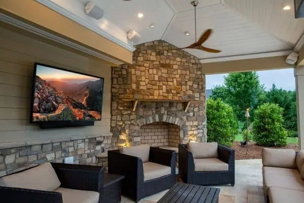 sunbrite TV Verdana outdoor living space with fireplace