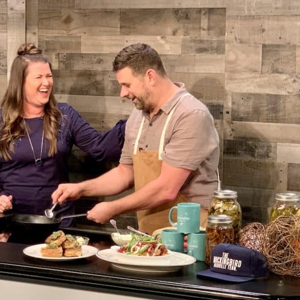 Laughing with Chef Brian Riggenbach making Don't Worry Brie Happy on The Sami Cone Show