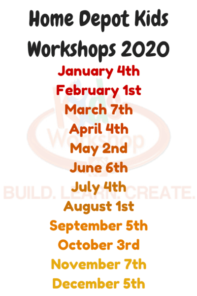 Home Depot Free Kids Workshop 2020 Schedule | Kids Freebies