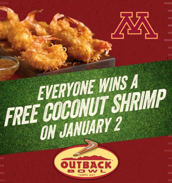 free coconut shrimp at outback on January 2, 2020