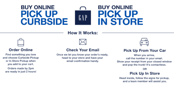 Gap buy online pick up curbside in store