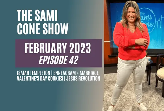 February 2023 Episode 42 blog image of sami cone standing on TV set