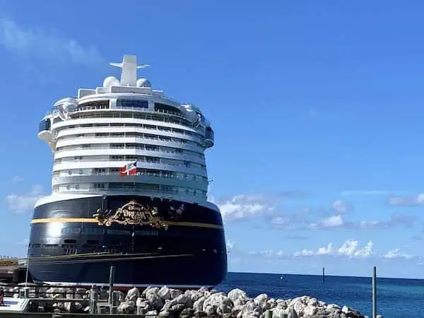 Disney Dream Back of Ship at Castaway Cay in October 2022