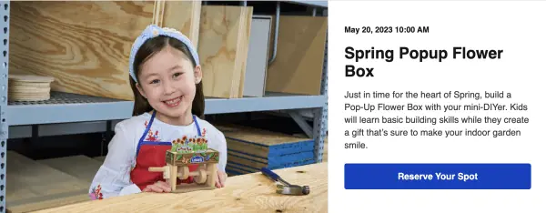 May 2023 Lowes Kids workshop spring pop up flower box