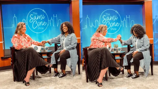 CeCe Winans sitting down with Sami Cone on the sami cone show tv set